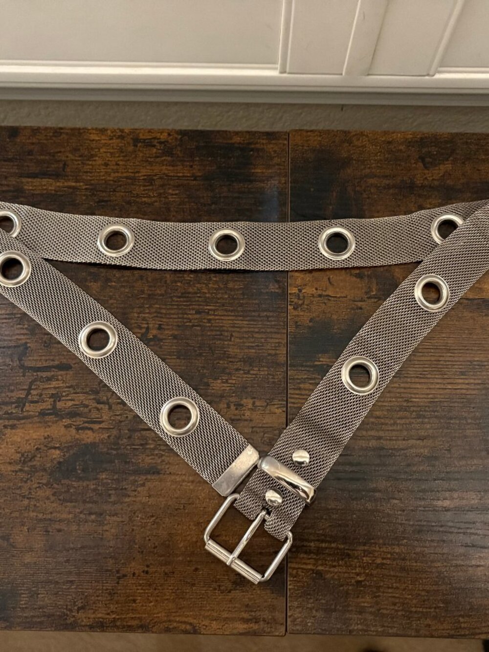 Vintage Y2K Metal Mesh Grommet Belt Silver Tone Punk Grunge Cyber